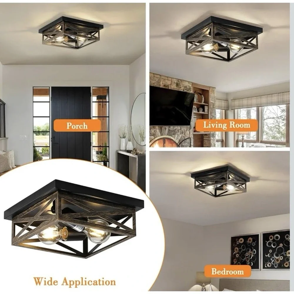 Flush Mount Ceiling Light Fixture Modern Farmhouse Industrial Metal Cage 2Pack